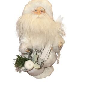 12-inch standing Santa Claus Christmas figure, White Coat W Silver Accents